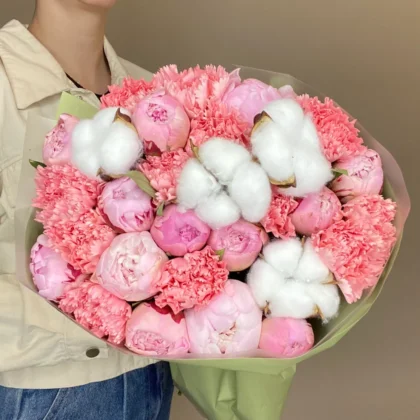 Диантус, Пион, Хлопок, цвет белый, золотой, 25 шт