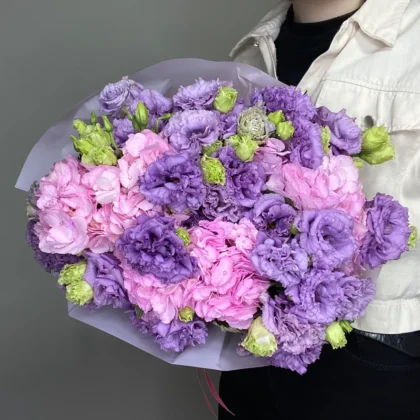 Эустома, Гортензия, цвет розовый, 13 шт