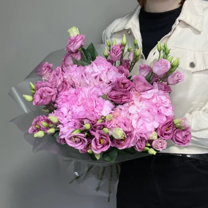 Гортензия, Эустома, цвет сиреневый, 13 шт