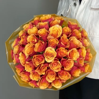 Роза, цвет оранжевый, 51 шт