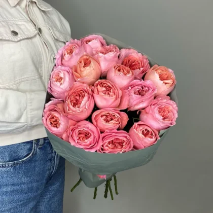 Роза, Пионовидная роза, цвет розовый, 17 шт