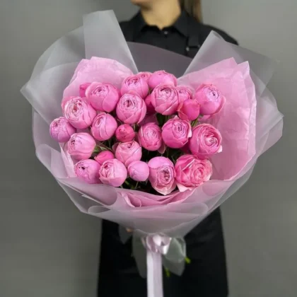 Роза, Кустовая роза, Пионовидная роза, цвет розовый, 9 шт