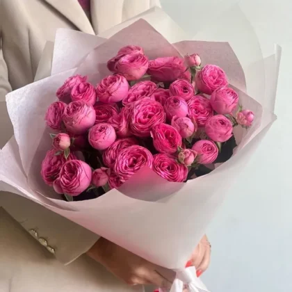 Роза, Кустовая роза, Пионовидная роза, цвет розовый, 9 шт