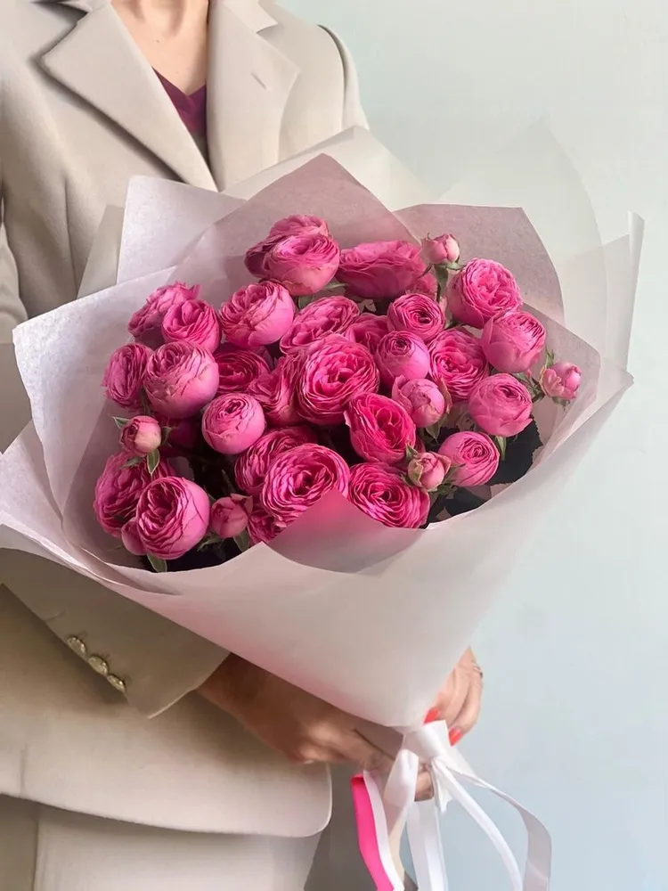 Роза, Кустовая роза, Пионовидная роза, цвет розовый, 9 шт