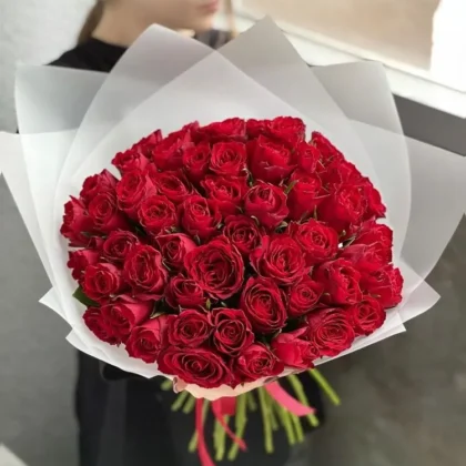Роза, цвет красный, 51 шт