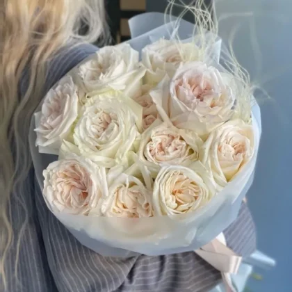 Роза, Пионовидная роза, Ковыль, цвет белый, 11 шт